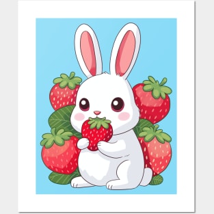 Strawberry bunny - cute kawaii bunny and Strawberry art Posters and Art